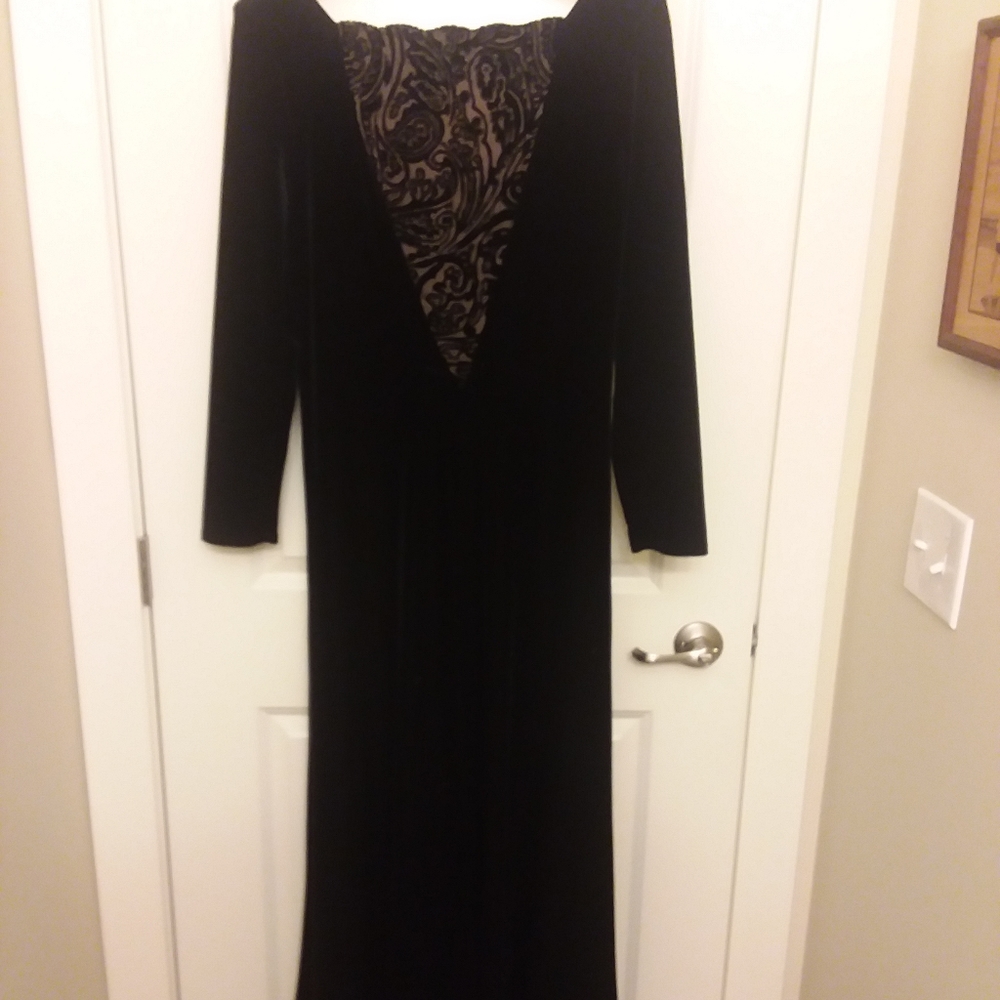 Floor Length Black Velvet Gown, Size 14